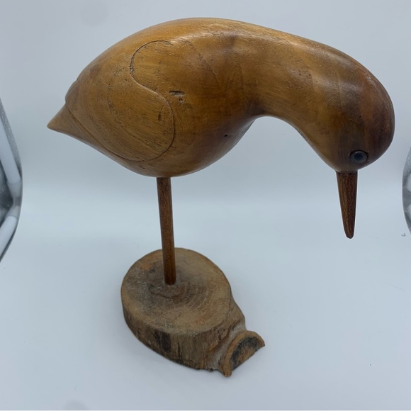 Vintage Carved Wood Bird Figurine Signed Plover By Ty 1989 - Picture 2 of 5
